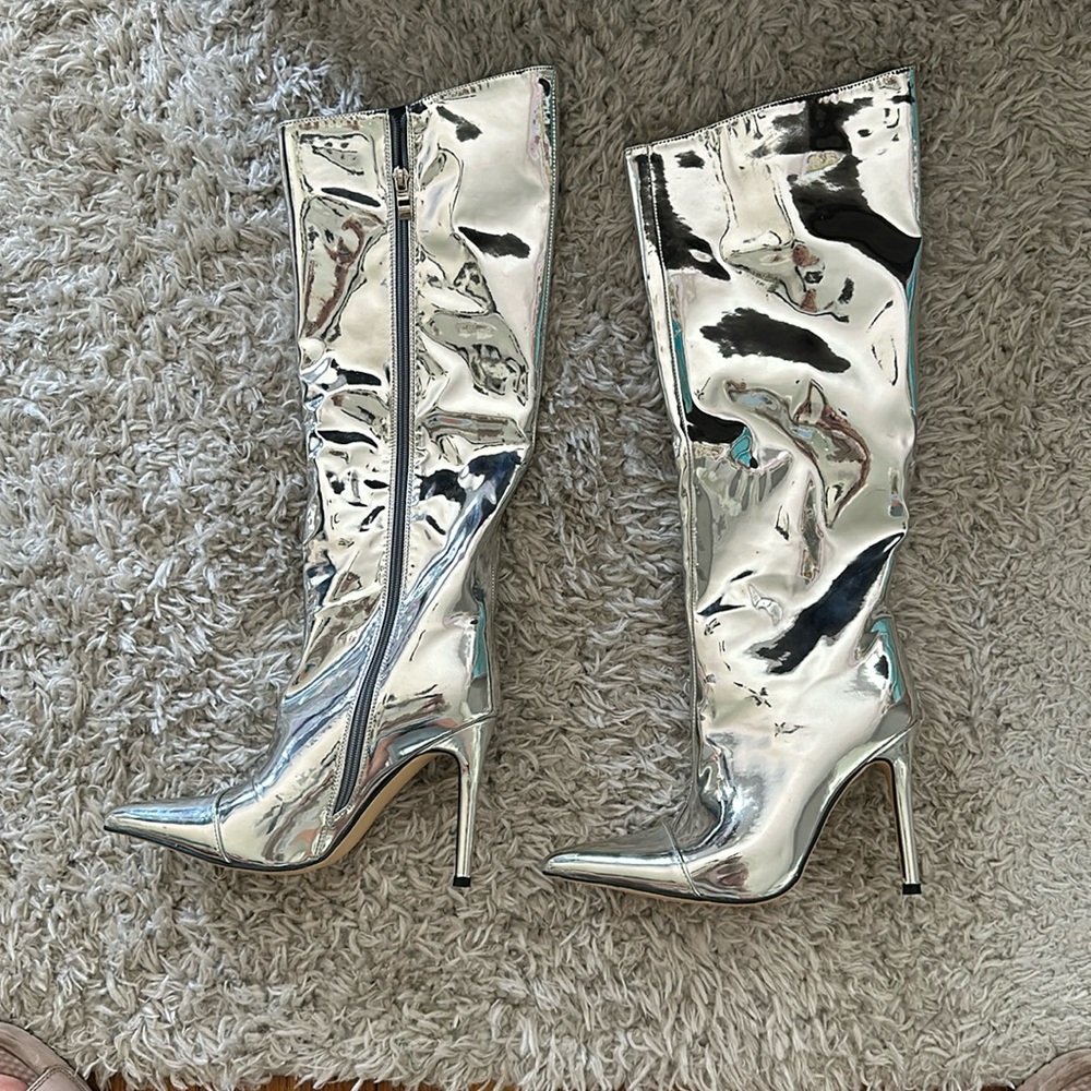 Silver to the knee boots
